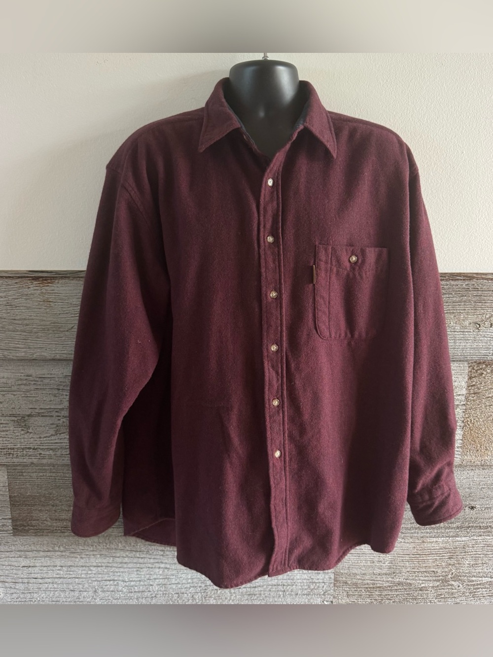 Vintage Pendleton 100% Virgin Wool Burgundy Shirt Suede Elbow Patches XL (E1)